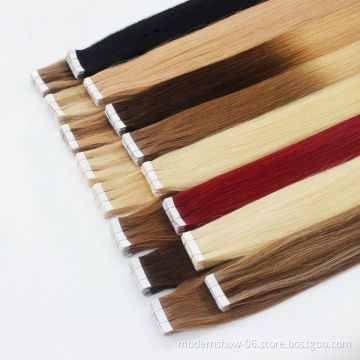 Hot selling remy virgin human double drawn silky  straight tape in  i tip hair extension